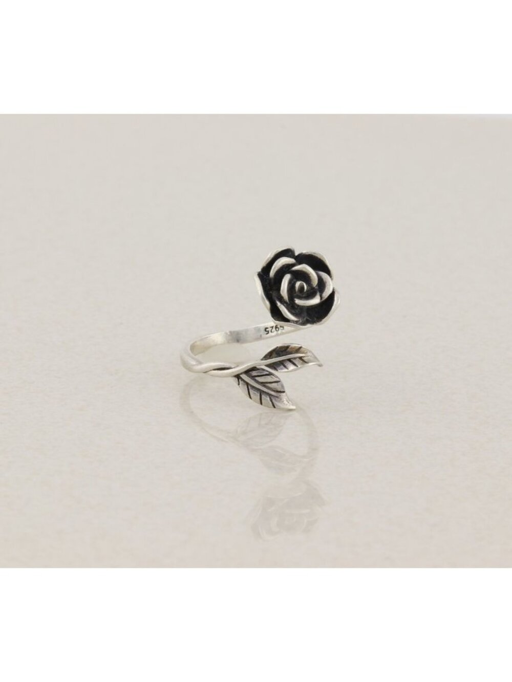 Sterling Silver Rose Flower Ring Bypass Ring Spoon Ring Size 7 Adjustable - Picture 3 of 7